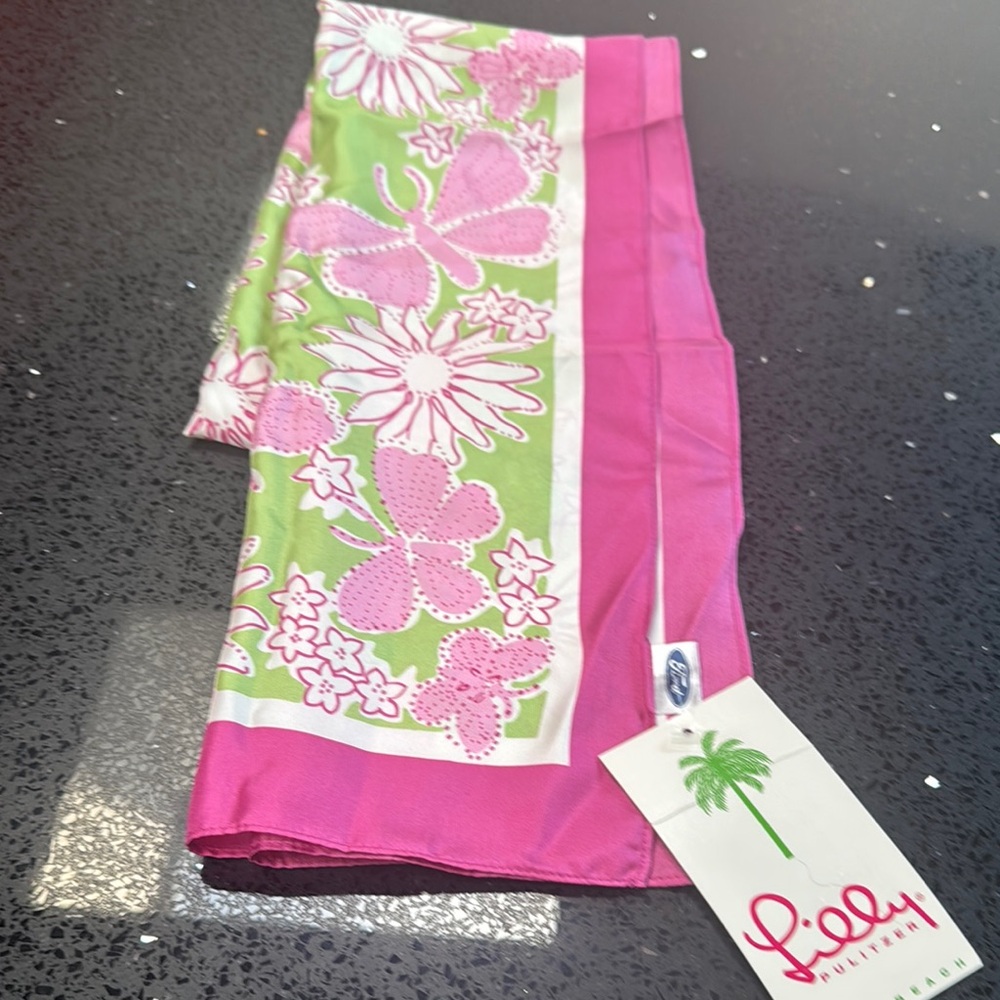 Lilly Pulitzer Pink and Green Butterfly Scarf